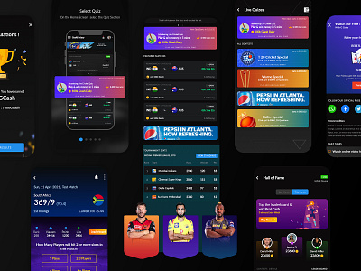 Fantasy App appdesign blacktheme cricket darktheme fantasy flow football game graphic design logo sports ui ux