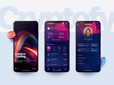 Cryptofy | Mobile UI Template bitcoin colours cryptocurrency dark mode design design studio easy to use design figma gradient mobile application design mobile ui kit product design trendy design ui ui design ux ux design