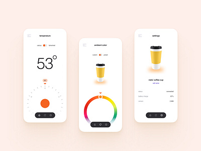 Kaf' | eCup App Concept app color dial floating helvetica menu mobile settings ui wheel