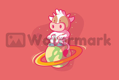 Space Cow animal brand character colors cute design funny graphic illustration imagination logo mascot shirt space technology vector