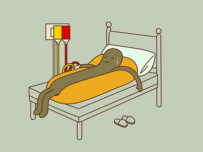 Sick dog bed cartoon character design dribbble hospital hotdog ill illustration ketchup mascot mustard sick slippers virus