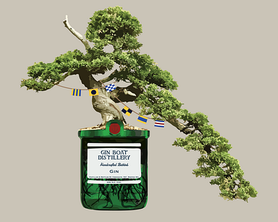 Juniper Bonsai Tree absurd adobe adobe illustrator bonsai bonsai tree boston design boston designers branding design digital painting distillery design drawing gin gin bottle graphic design illustration juxaposition logo marketing plants