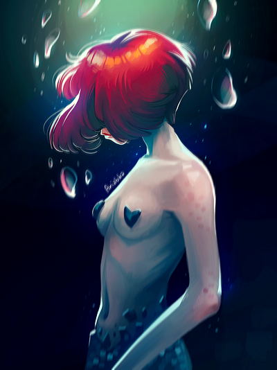 Just another mermaid bubbles character design dark draw drawing illustration mermaid water