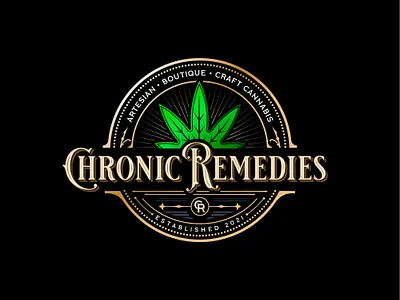 Chronic Remedies artesian black boutique cannabis chronic craft design leaf logo logotype minimal remedies sign white