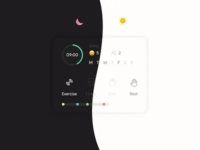 Dark mode habits card app branding brightness dark dark mode design illustration interface minimal moon ui