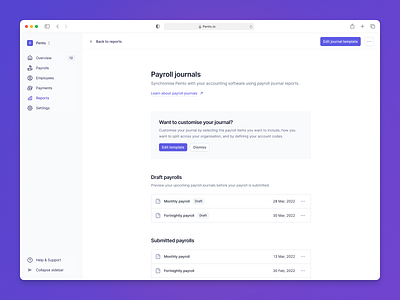 Payroll journals accounting dashboard list payroll product design reports tags template web