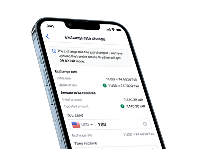 Money transfer - exchange rate update app apple clean clean ui design finserv fintech form interface ios iphone mobile modern money native product transfer ui