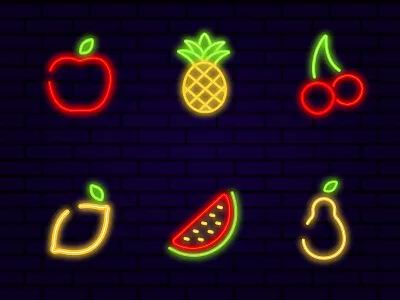 Neon Fruit adobe illustrator apple cherry design fruit graphic design icon illustration lemon neon pear pineapple vector watermelon