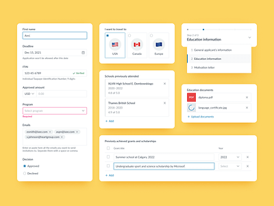 Form components | UI kit | Grants Management System Web Design allocation attachment b2b components design design system elements form form controls input pages radiogroup select steps table ui ui kit ui kit ux web application