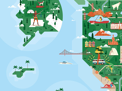 West Coast Vibes 🌊 adobe alaska beach cali character design cycle flat design goat illustration island map map illustration muti nature ocean tree usa vector west west coast