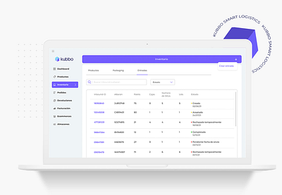 Inventory page - Kubbo Smart Logistics dashboard digital product design inventory logistics saas platform startup tables ui design ux design