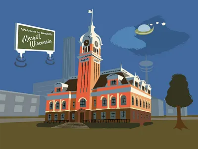 Merrill, WI postcards design graphic design illustration