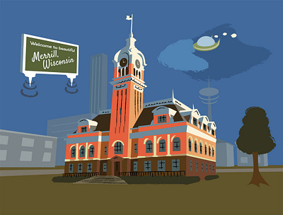 Merrill, WI postcards design graphic design illustration