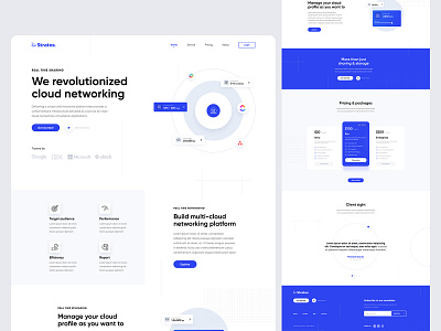 Stratos - Cloud Networking - Landing page blue branding clean cloud design flat illustration interaction landing logo networking services ui uiux user interface uxui vector web design
