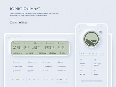 Washer machine and app interface concept app concept design figma icon interface lcd display minimal minimalism mobile app neomorphism retro style sensory skeuomorphism touch screen ui ux washing machine