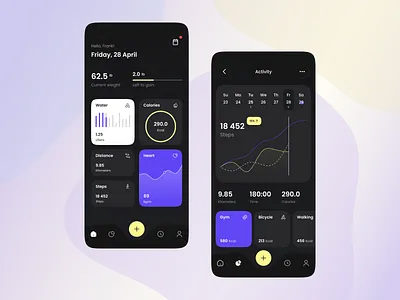 Fitness Tracking Mobile App activity monitor app design calories burned fitness fitness app health health tracker heart rate intuitive design mobile design mobile ux modern ui sports app step counter tracker ui design user friendly ux design ux ui workout planner