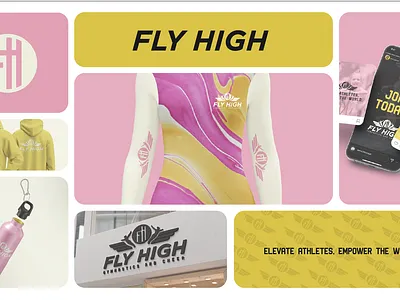 Fly High Gymnastics and Cheer branding graphic design logo