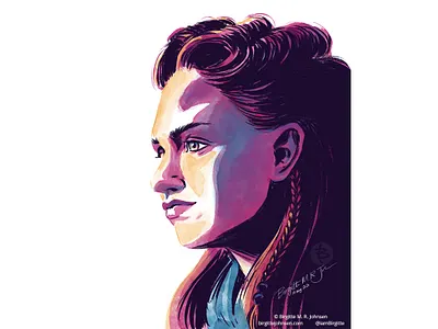 Aloy watercolour portrait aloy art digital illustration fan art fanart gaming guerrilla guerrilla games horizon zero dawn hzd illustration limited colour palette limited colours portrait procreate