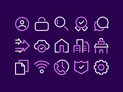 Fiber Wifi Icons badge brand cloud fiber gear icons purple secure speed wifi