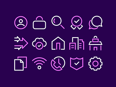 Fiber Wifi Icons badge brand cloud fiber gear icons purple secure speed wifi