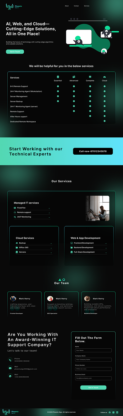 A software development team webpage design agency portfolio profile page saas service ui