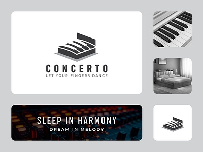 Piano bed logo - Concerto bed bed logo bgm music business concert dj entertainment harmony logo logo design minimal modern music piano piano bed logo piano keyboard logo sleep smart sound