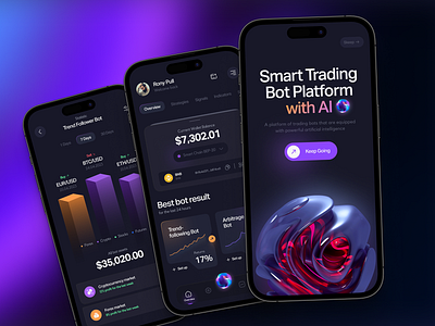 AI-Powered Trading Bot Platform ai interface ai trading automated trading crypto crypto bot data visualization digital finance finance ui financial analytics fintech ui investment app mobile trading smart investing trading trading app ui design ui inspiration ux design ux ui wallet