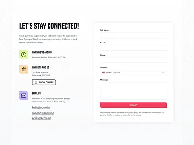 Contact Us Section connect with us contact block contact details contact form contact form design contact form page contact form ui contact page contact section contact ui contact us contact us page contact ux email form form design form ux open hours stay connected submit form ui form