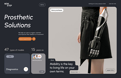 Website UI Design for Prosthetic Solutions accessible design bionic technology healthcare interactive ui medical platform medical tech modern website patient care product showcase prosthetic design prosthetic solutions responsive ui tech innovation ui design user experience user friendly ux design ux ui web design website