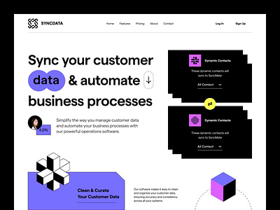 Data Sync Landing Page for SYNCDATA automation tools business automation business solutions business theme clean layout customer data data management data sync data visual digital design digital marketing landing ui modern ui productivity saas ux web development web interface website white space