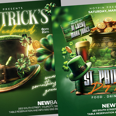 St Patricks Flyer Bundle club flyer dj flyer flyer design graphic design green instagram instagram post invitation nightclub party flyer print saint patrick social media st patrick template