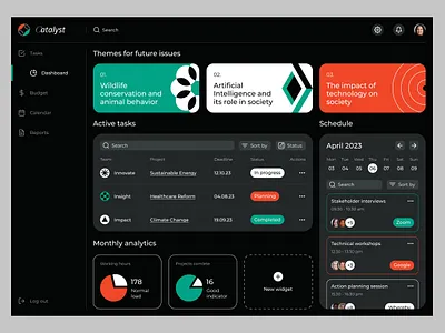 Catalyst Project Management Dashboard budget tracking business dark themed dashboard data analytics landing page management tools platform productivity productivity tool project management project planning schedule management task organization team collaboration time management ui design ux design web design web interface