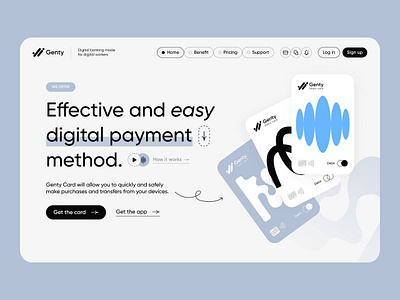 Genty - Digital Banking Landing Page banking website card designs digital banking digital card digital payment easy navigation effective finance financial services fintech money transfer online payment payment options payment platform simple layout transactions uxui web interface website website inspiration