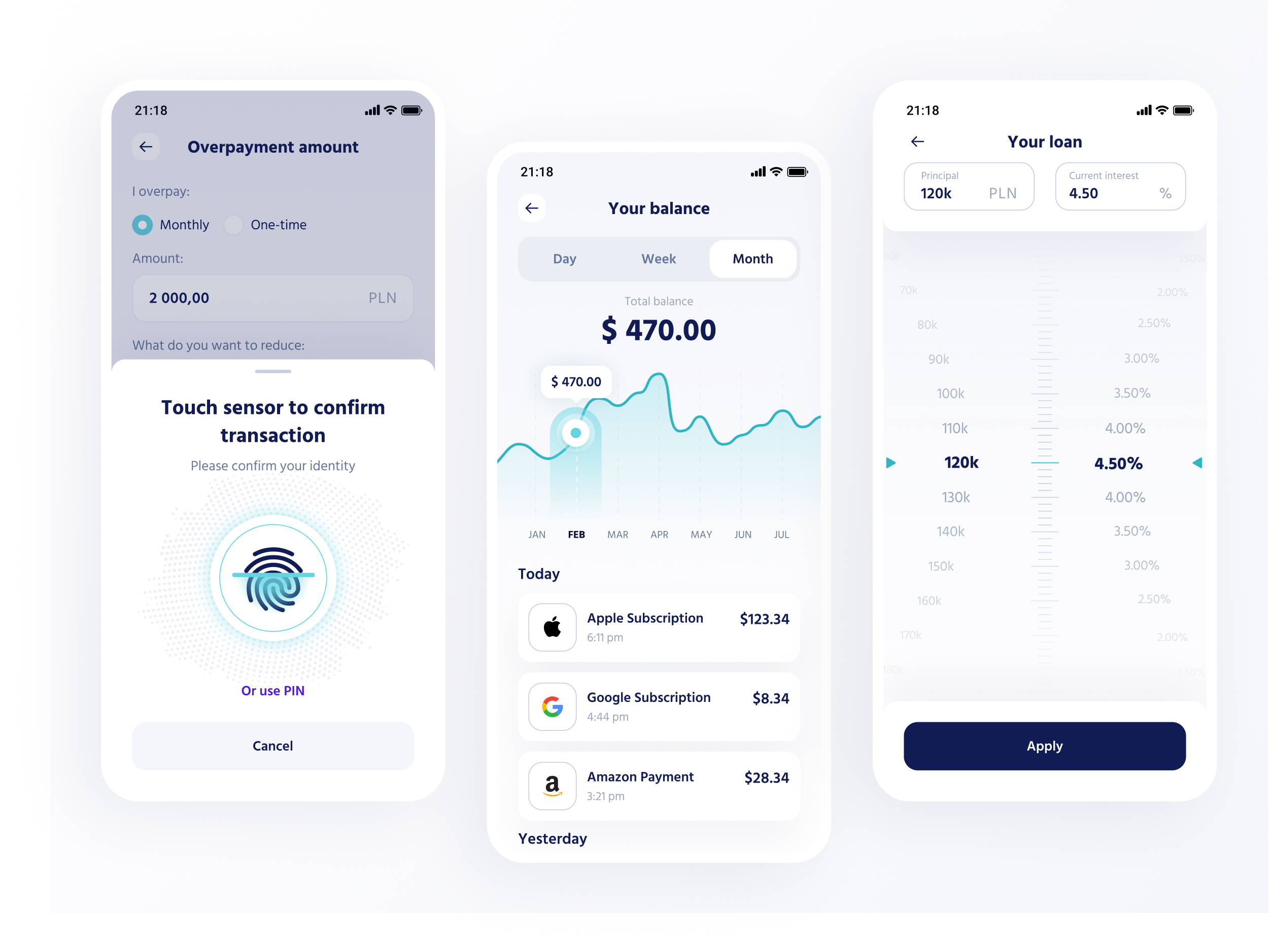 pailo.co - Loan overpayment calculator application banking chart clean design elegant faceid figma financial light loan logo mobile mobile app ui ui design uikit ux