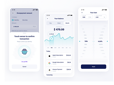 pailo.co - Loan overpayment calculator application banking chart clean design elegant faceid figma financial light loan logo mobile mobile app ui ui design uikit ux