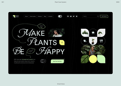 SMART GROWTH - PLANT CARE PLATFORM agriculture dark themed eco friendly design gardening tips greenery landing page mushrooms nature plant care plant care website plant diseases planting planting tools plants platform treatment ui user experience web interface website
