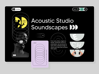 Acoustic Studio - EchoWave Website Landing Page acoustic studio agency artist band dark digital marketing digital studio music podcasters portfolio singing solo artists song production studio landing page studio services ux voiceovers web interface webflow website design