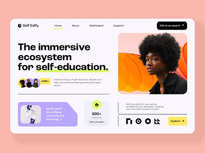 Self Edify - Website Landing Page bright colors digital learning distance learning ecosystem educational resources interactive design landing page learning platform modern design modern ui online courses online learning platform self discovery self education self improvement skills development ui design ux design website design