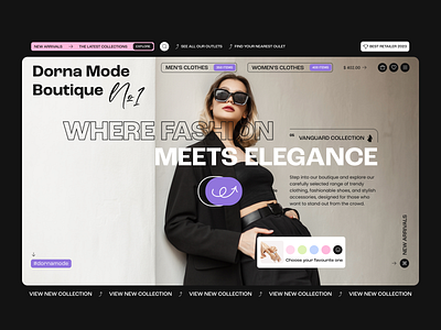 Dorna Mode Boutique Website clothing clothing shop dark themed e commerce elegance fashion fashion boutique fashion trends fashion website model modern ui online fashion online store shopping sleek interface stylish ui design ux design visual design web design inspiration