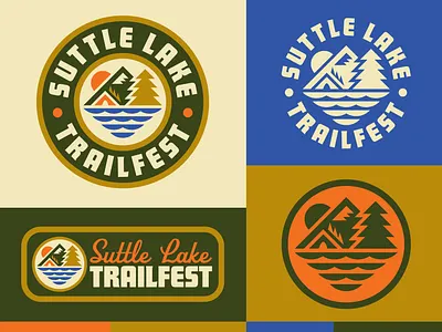 Suttle Lake Trailfest badge branding camping design festival forest hatpatch illustration lake logo mountain oregon run sun tent trail tree water woods