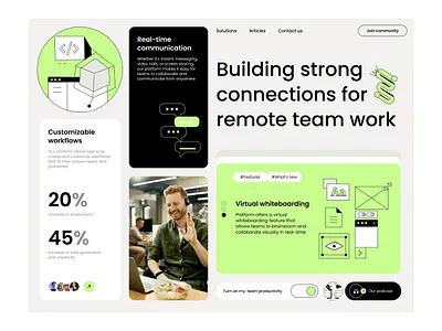 Team Communication Management SaaS Platform b2b bright colors business clean interface clean layout collaboration landing page platform productivity remote work saas team communication team management team work ui user friendly interface ux virtual whiteboarding web design workflow automation