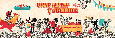 Muy caliente - Branding alitas boneless bones branding calacas calaveras character design characters design graphic design huesos illustration josé guadalupe posada mexican posada skull vector wings