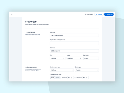Post job create job edit edit details edit page form input fields job creation recruiter