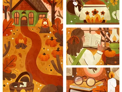 🍄🍂🧺🌾🗝🏡 Cottage in the Woods 🍄🍂🧺🌾🗝🏡 autumn cottage cottagecore cozy cute design digital digital illustration fall hygee illustration robin sheldon