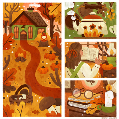 🍄🍂🧺🌾🗝🏡 Cottage in the Woods 🍄🍂🧺🌾🗝🏡 autumn cottage cottagecore cozy cute design digital digital illustration fall hygee illustration robin sheldon