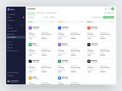 Nexus - Company Kanban View CRM Dashboard Webapp Saas crm crm dashboard dashboard design nexus crm saas saas design ui ui kit ux web app web builder webbapp