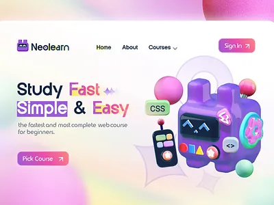 3d UI Design Web - NeoLearn ✨ 3d 3d website colorfull fun graphic design illustration logo mascot neon technology ui website