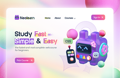 3d UI Design Web - NeoLearn ✨ 3d 3d website colorfull fun graphic design illustration logo mascot neon technology ui website