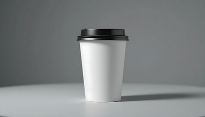 White Paper Coffee Cup Mockup with Black Lid blank cup