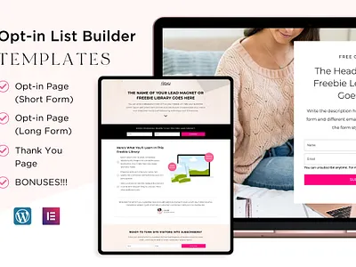 Opt-in List Builder Templates canva template elementor email marketing landing page landing page template landing pages opt in freebie template opt in marketing sales page sales page template website design website template wordpress wordpress template